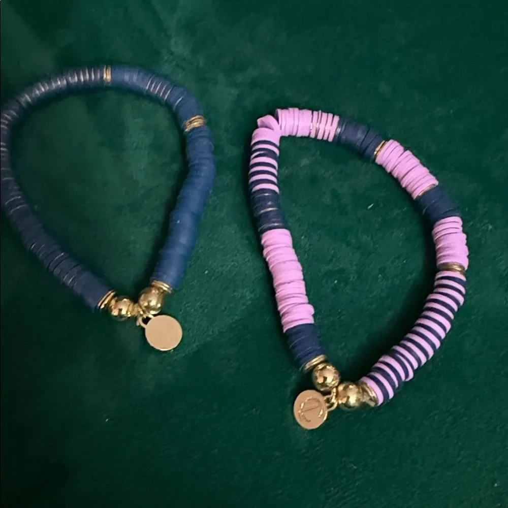 Blue and Purple Beaded Bracelets (2) Stretch with Gold Accents NEW (Set of 2)